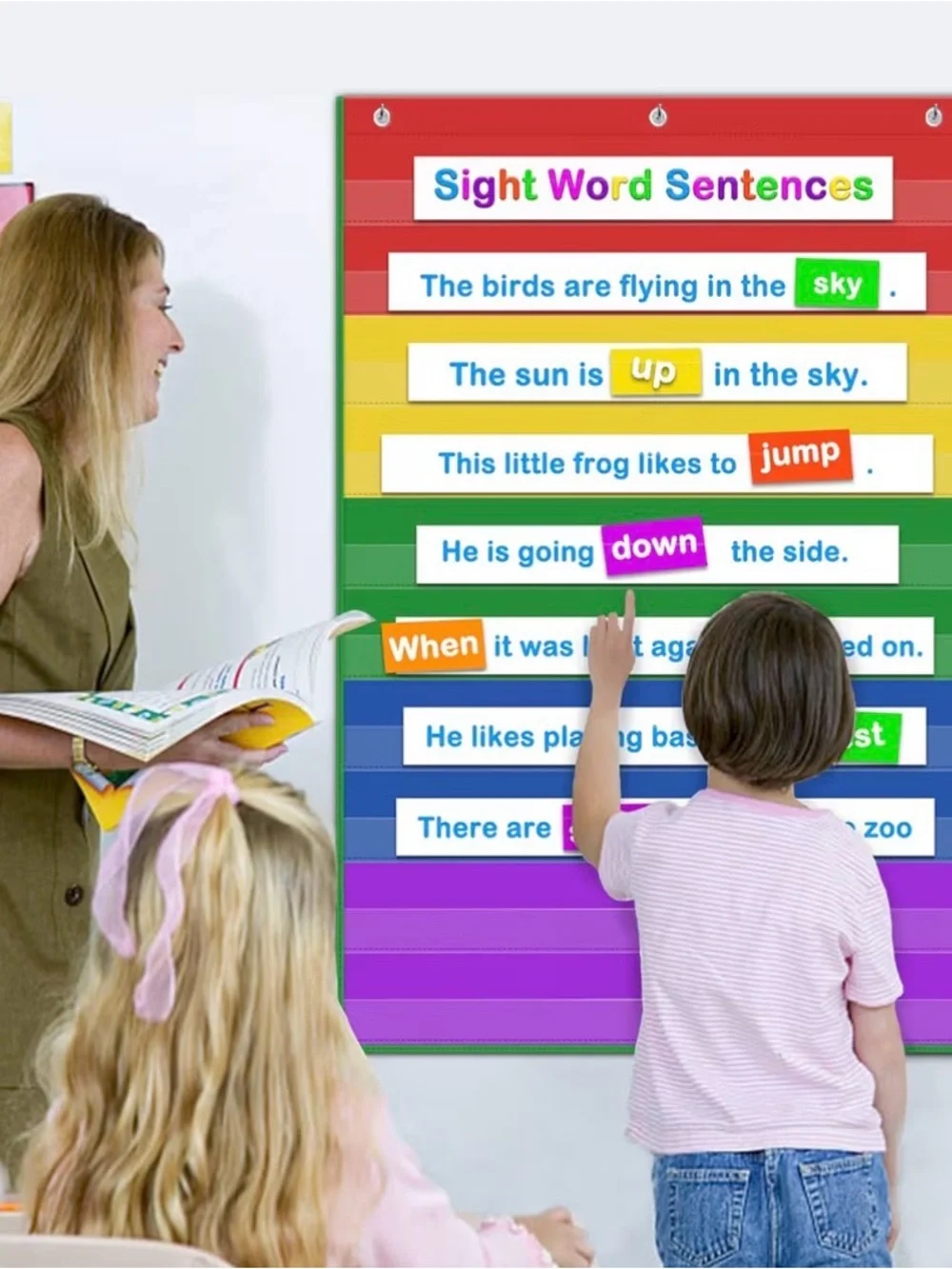 120 Slot Blue Pocket Chart Organizer for Classroom Learning+Pencils & Sharpeners
